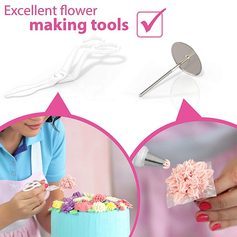 54pcs Cake Decorating Tools Baking Confectionery Kit 24PCS Piping Icing Tips Nozzles Cake Turntable Cake Spatula Fondant Tool