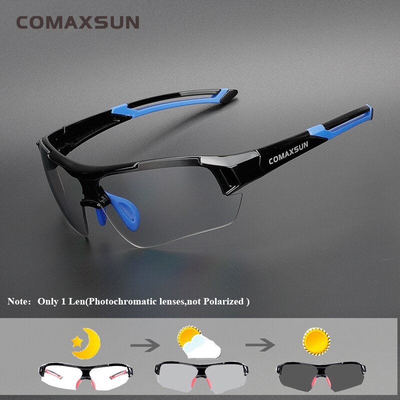 Comaxsun fotokromisk cykelbriller misfarvning briller mtb road cykel sport solbriller cykel briller cykel beskyttelsesbriller 2 stil: Stil 2 sortblå
