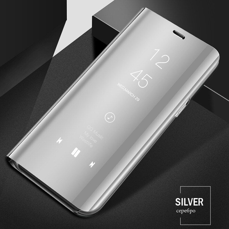 Spejl visning smart flip taske til huawei  y9 luksus originale magnetiske fundas  y 9 y92018 fla -lx1 fla  lx1 on læder telefon cover: Sølv
