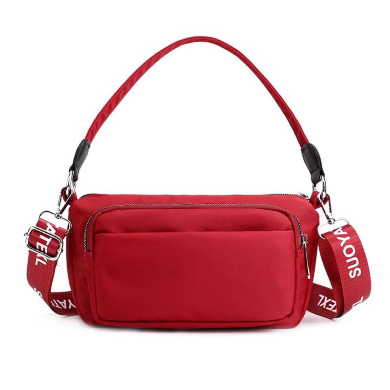 Dame nylon afslappet messenger crossbody tasker kvinder fritid ren farve stor kapacitet pung skulder håndtasker: Rød