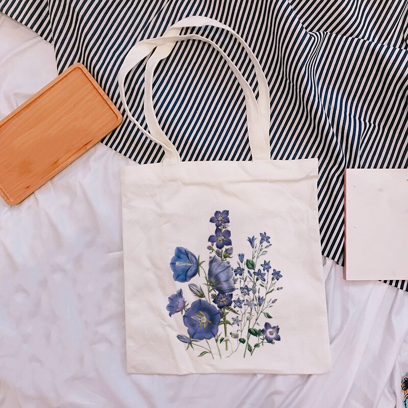 Blomstret sommer vild plante lærred skulder mulepose til kvinder håndtasker øko genanvendelig indkøbstaske vintage ulzzang tasker