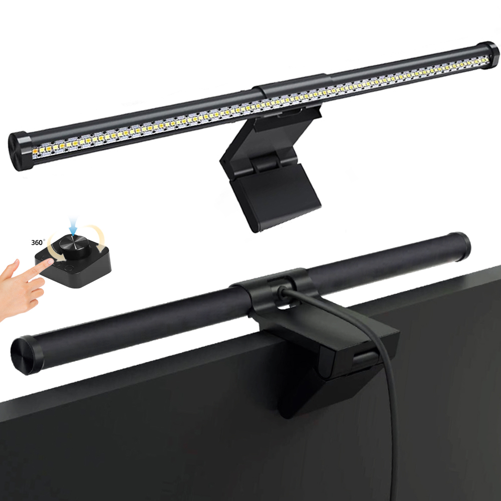 Barra de luz LED para Monitor, luces colgantes para pantalla de ordenador, lámpara de mesa de atmósfera RGB para trabajo, estudio, lectura de juegos, iluminación de atenuación, 44cm: Negro