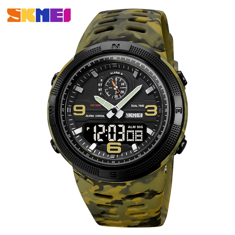 SKMEI-Reloj Digital deportivo para Hombre, pulsera electrónica con pantalla Dual, resistente al agua, para estudiantes, 1655, 1251: Café