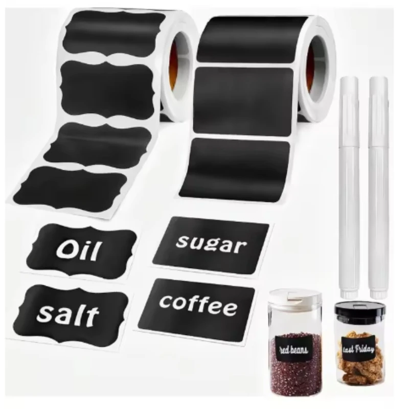 Black Waterproof Reusable Label Stickers With White Chalk For Mason Jars, Craft Room, Storage Spaces, Glass Bottles,Organization