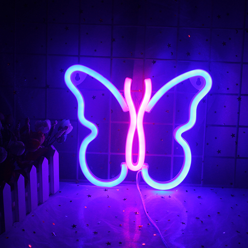 ineonlife Blue Pink Butterfly Neon Light Signs LED Wall Hanging Art For Shop Kids Room Decor Xmas Brithday Battery/USB