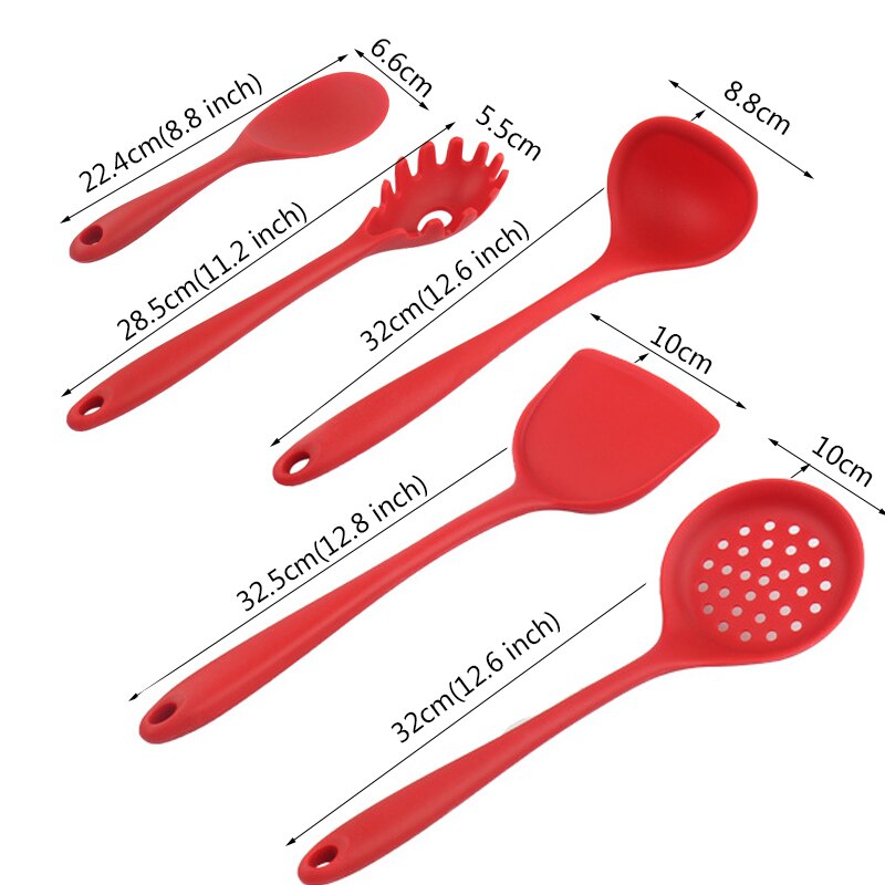 5PCS Silicone Utensil Sets Non Stick Kitchenware Heat Resistant Cookware Ladle Pasta Spoon Spatula Skimming Spoon Cooking Tool