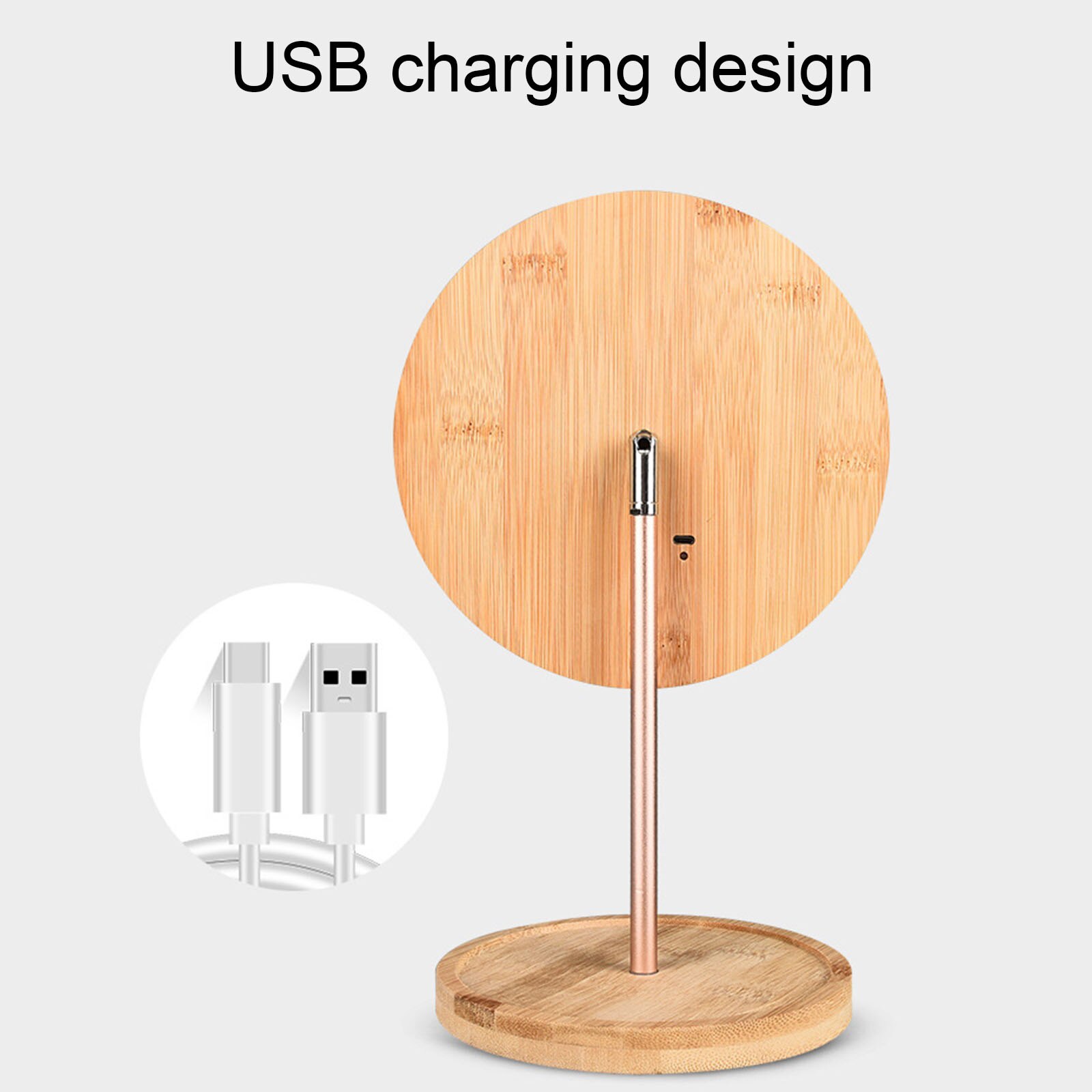 Wooden Desktop LED Makeup Mirror Magnifying USB Charging Adjustable Bright Diffused Light Touch Screen Beauty Makeup Mirrors