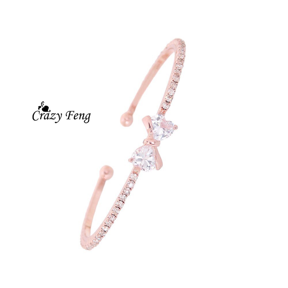 CZ Crystal Bowknot Charms Bracelets & Bangles for Women Rose Gold Color Wedding Party Bangles Jewelry pulseira feminina