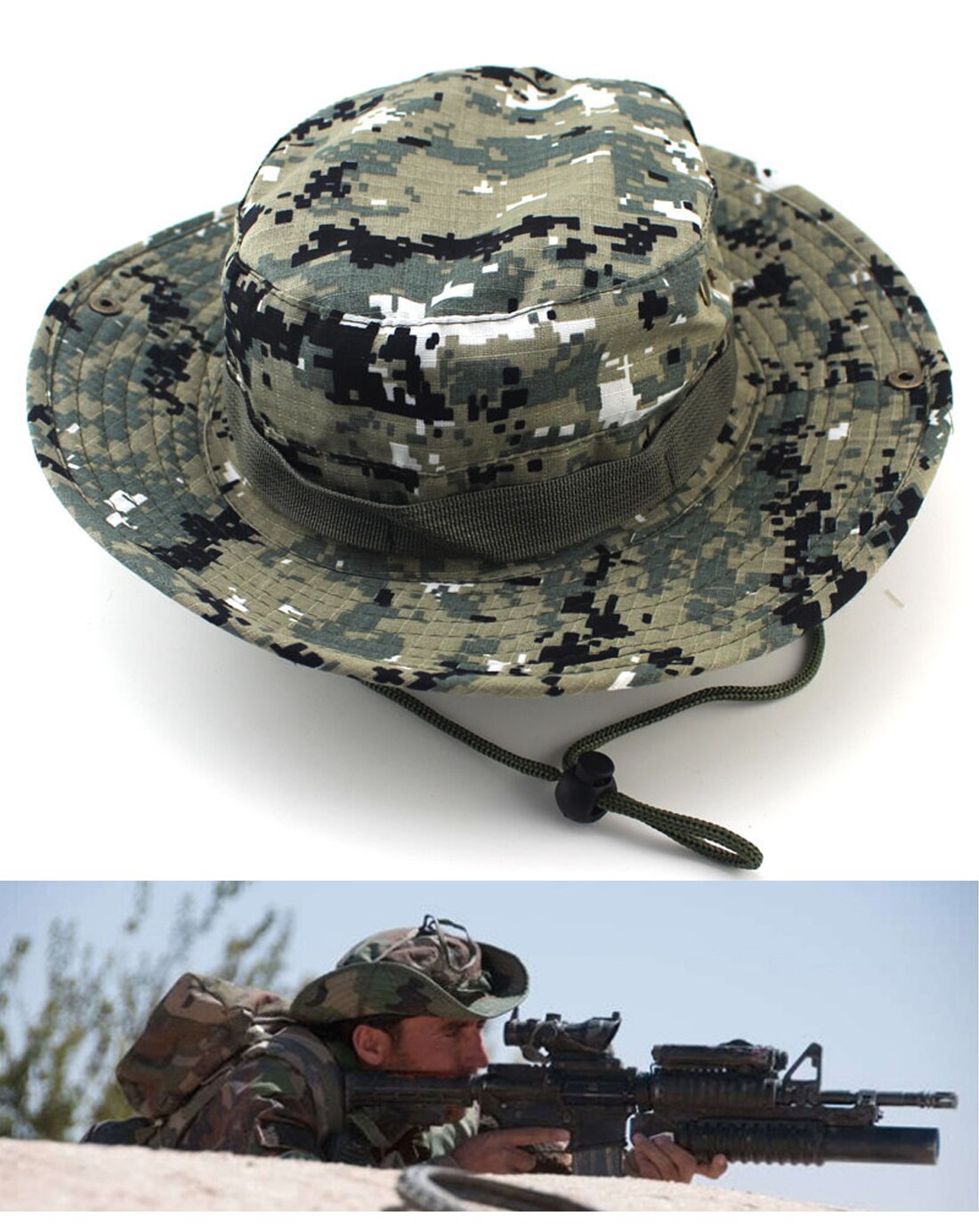 Gorros Boonie de arbusto al aire libre, gorro de pesca de camuflaje de la jungla: 13