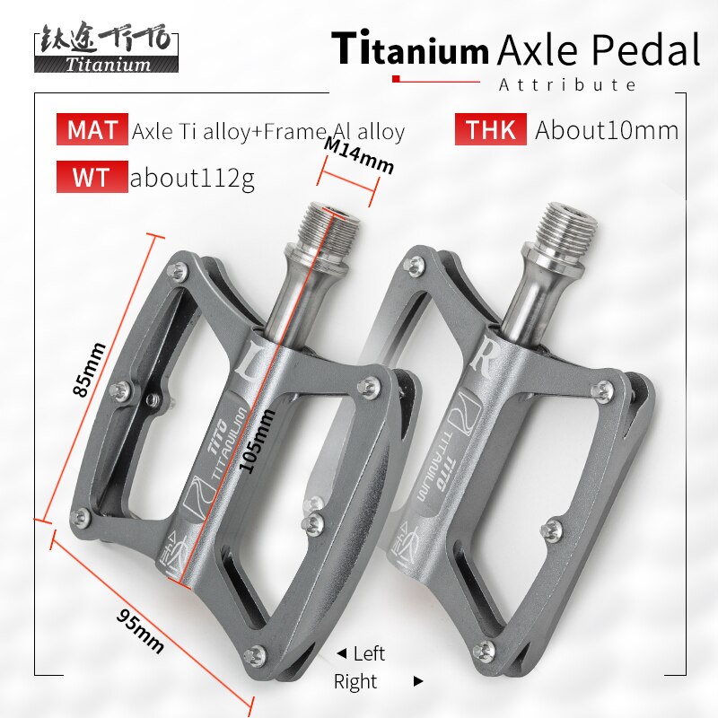TiTo-pedales ultraligeros para bicicleta de montaña y carretera, eje de titanio, plataforma de ciclismo CNC, 1 par
