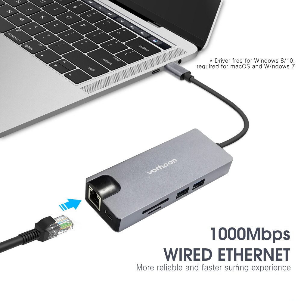 Vothoon USB Typ C HUB zu USB 3.0 HDMI USB HUB für MacBook Pro Air Card Reader VGA RJ45 Ethernet USB splitter 8 Port Typ C HUB