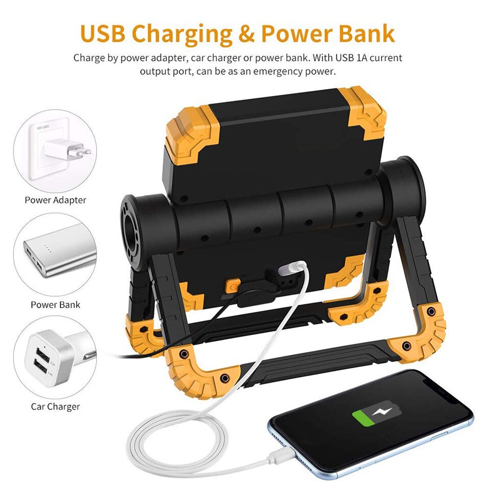 LED Emergency Light 2000lm Folding Portable Flood light Camping Tent Light Rechargeable Power Bank Outdoor Rotation Work Lamp