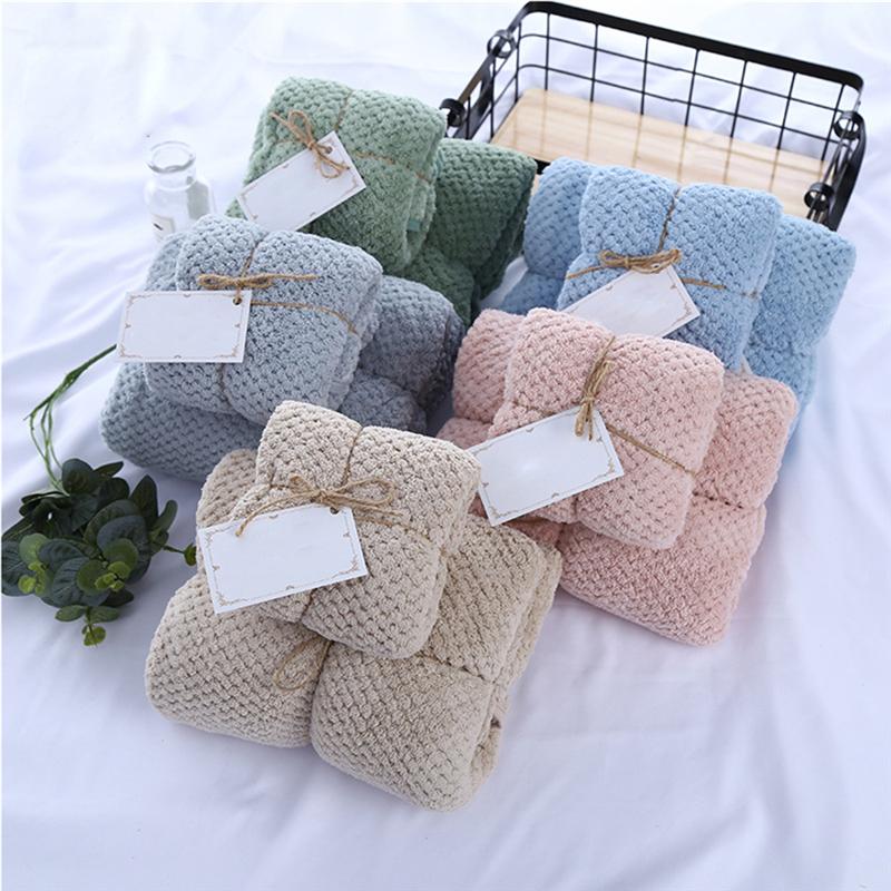 1 Set Coral Fleece Badkamer Handdoeken Dikker Badhanddoeken Pure Kleur Coral Fluwelen Badhanddoeken Roze Grijs Groen Bruin Blauw