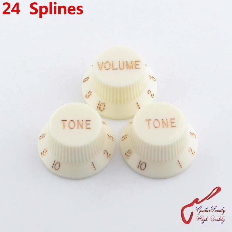 1 Set ( 3 Pieces ) GuitarFamily Aged White Electric Guitar Plastic Control Knobs ( 24 Splines ) ( #1062 ) MADE IN KOREA