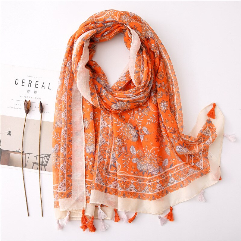 Foulard à pompon en coton pour femme, écharpe en lin à fleur, paréo pour la plage, Hijab, écharpe d'été,: 5