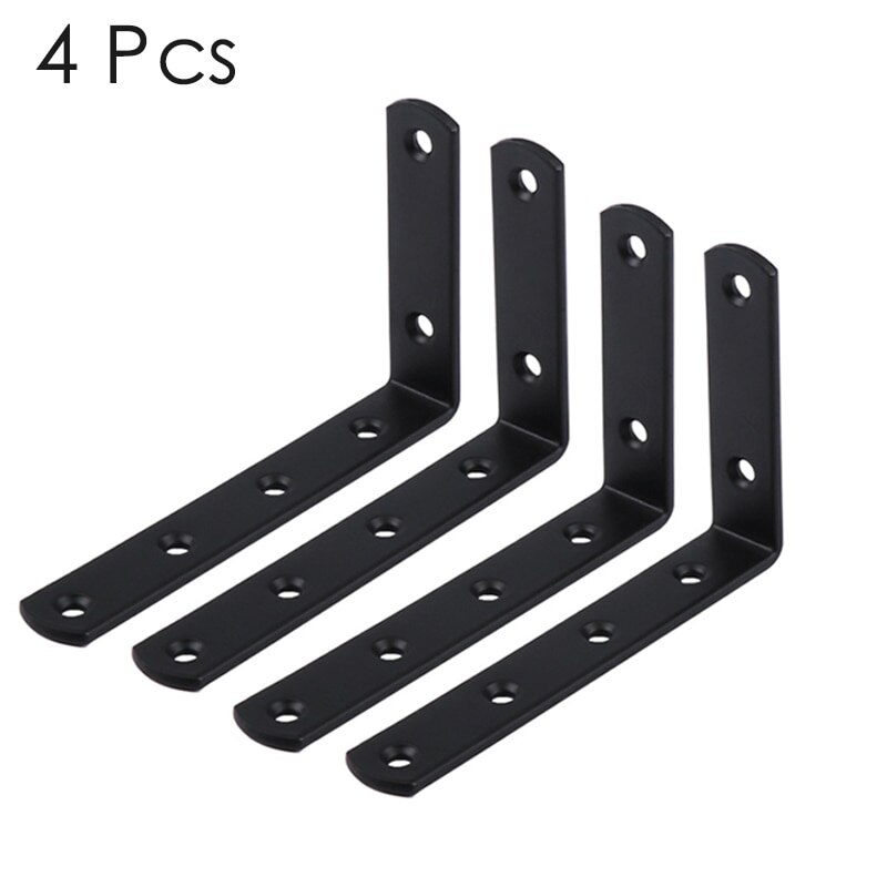 4Pcs Plank Beugels Dikker Ijzer L-Vormige Haakse Corner Brace Voor Muur Opknoping Meubels Connector Industriële Decoratieve wi: no Screw