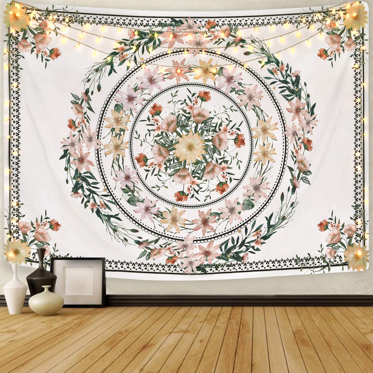 Tapestry Bloemen Medaillon Tapestry Geschetst Bloem Plant Tapestry Bohemian Hippie Tapestry Voor Kamer 3 Size