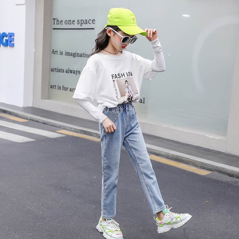 Jeans Girl Spring Autumn Straight Girl Jeans Kids Solid Color Kid Jeans Casual Style Clothes For Girls