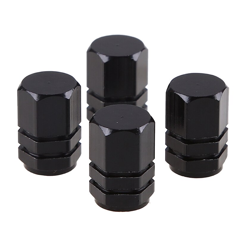 4 sztuka/zestaw wentyl opony samochodowej nakrętki na wentyle opon powietrza pokrywa zaworu aluminium uniwersalny hermetyczne 7-kolory „ w kształcie sześciokąta”: czarny