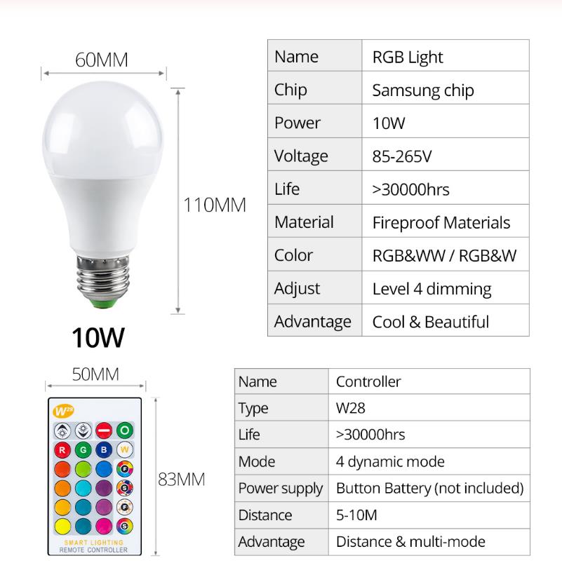 E27 85-265V LED Lamp RGB 15W Wifi APP Control Smart Bulb 5W 10W RGBW RGBWW LED bulb IR Remote Control Home Lighting лампочки