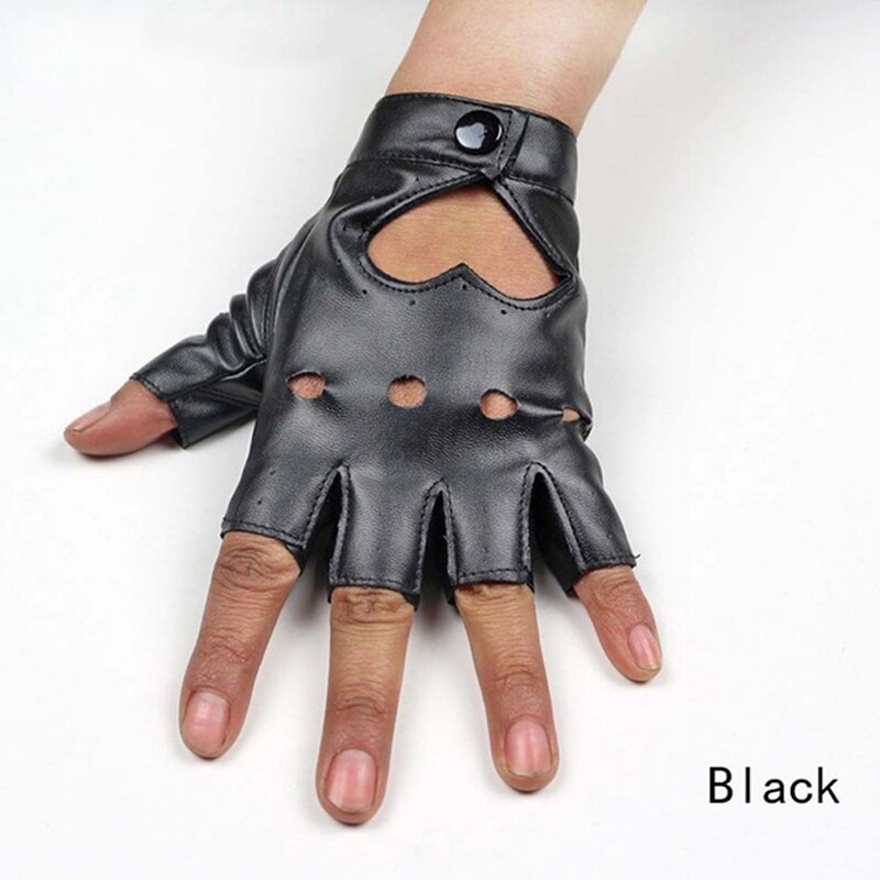 Guantes de cuero sin dedos para mujer, manopla de mitad de dedo, transpirables, para: BK
