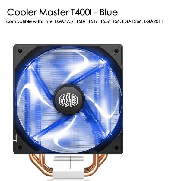 Cooler Master T400 T400i 12cm 4pin cooling CPU fan 4 Copper Heatpipe CPU cooler radiator for Intel 775 115X 1366 CPU AM4: T400I-blue