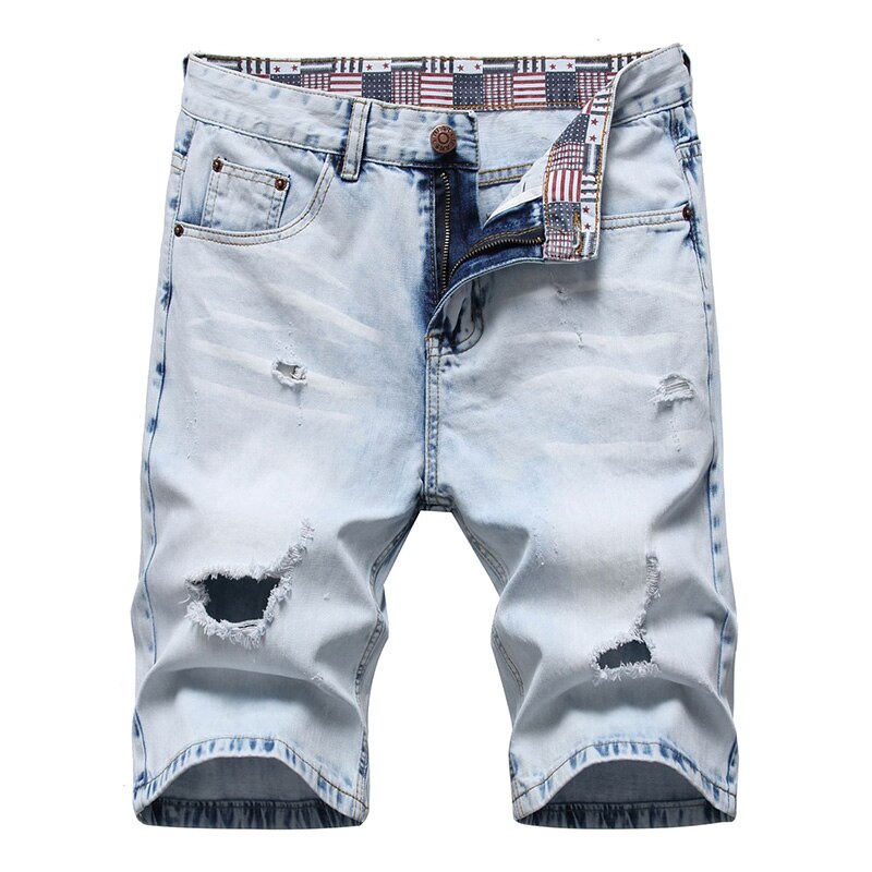 Casual Denim Shorts Men Elasticity Slim Ripped Hole Jeans Short Male Breathable Stretch Men's Hole Pants: 42