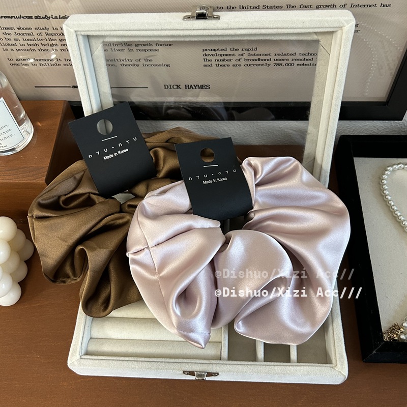 Scrunchie de seda de gran tamaño para niñas, coletero saten pelo mujer cabello, color sólido de Corea coletas para cabello gomas pelo mujer bonitas coleteros elegantes scrunchis para el cabello