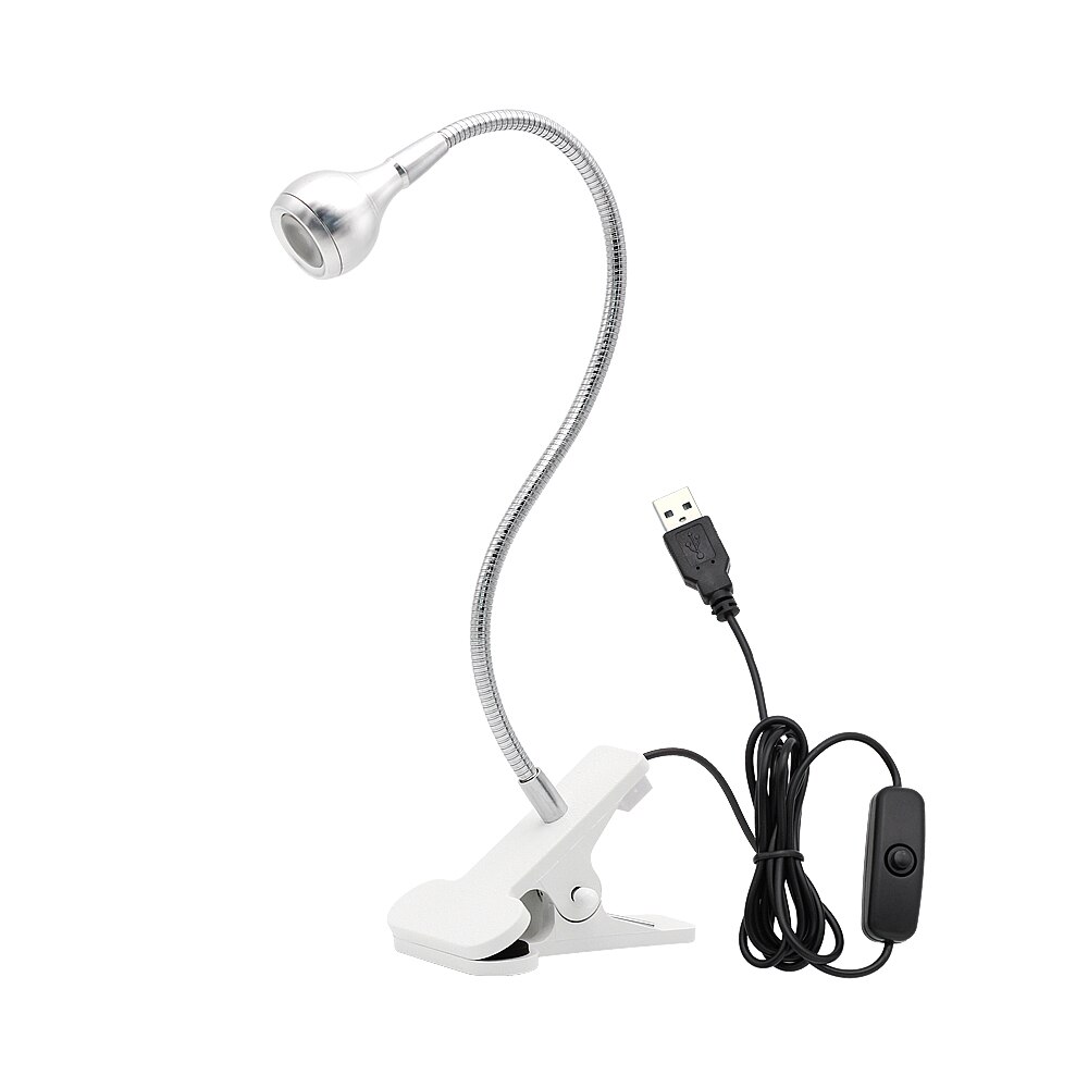 USB LED Desk Lamp Clip Holder Switch Flexible Dimmable Table Lamp Children Study Reading Book Light for Home Bedroom Living Room: Silver Shell / Cool White / Dimmable