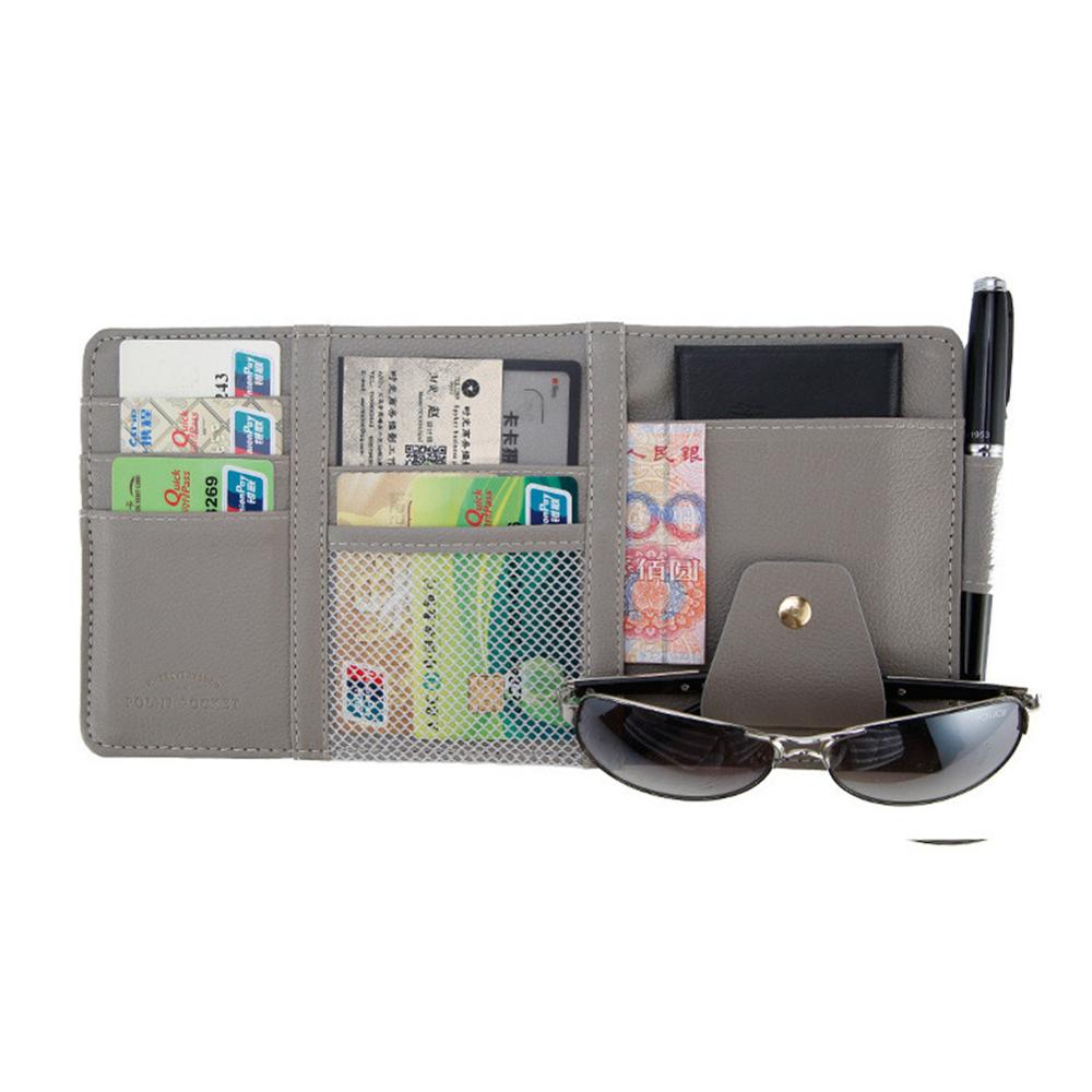 Voiture style visière organisateur Auto pare-soleil pochette de rangement voiture organisateur porte-lunettes de soleil carte organisateur Ticket poche porte-stylo: Gray