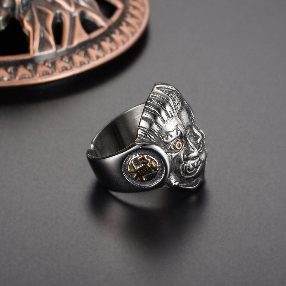 Liumo Punk Stijl Thailand Boeddha Devil Evil Skull 316L Rvs Man Biker Ring Lr331