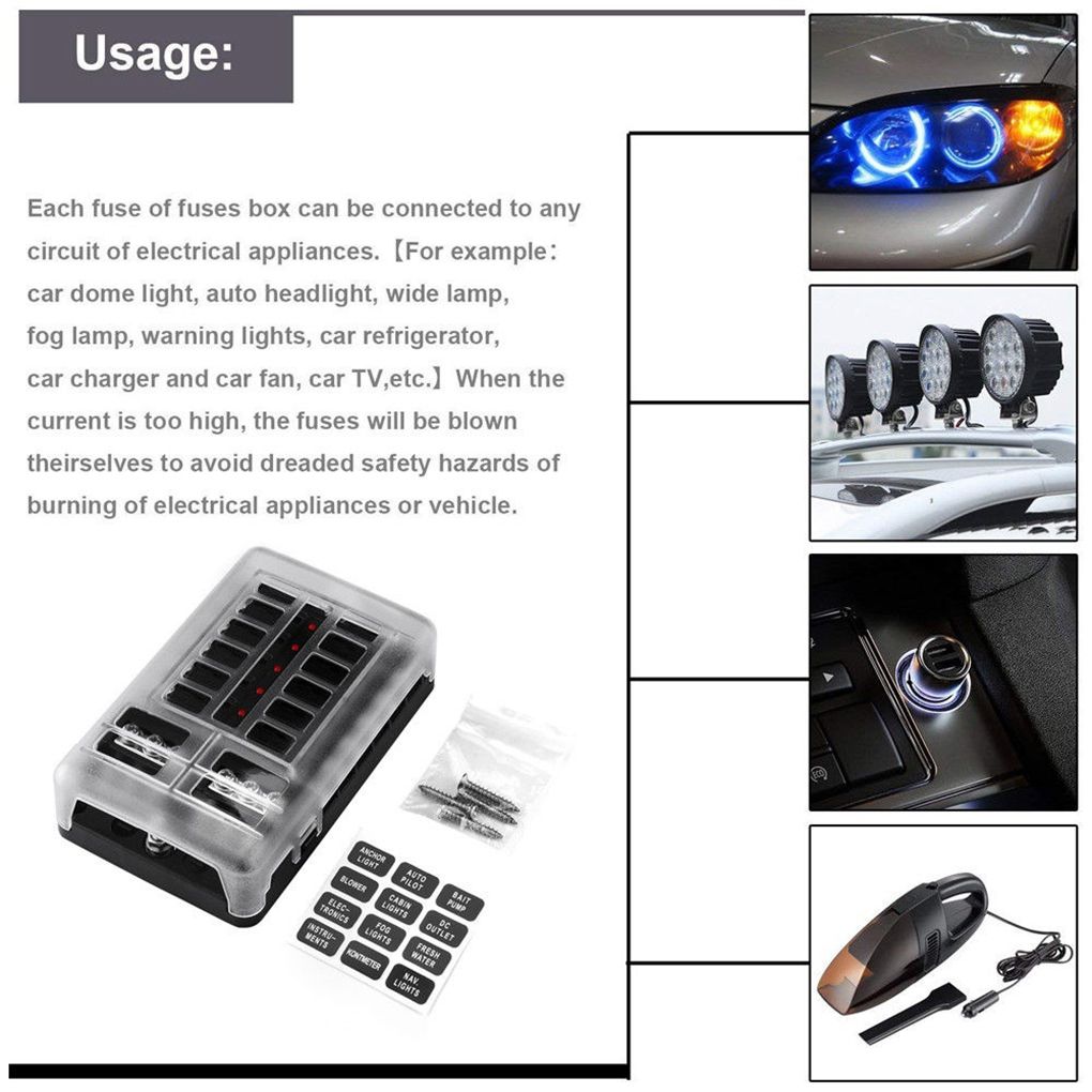 12 weg Fuse Box Block Sicherung Klinge Typ Halter Auto Fahrzeug Schaltung LED Anzeige Auto Zubehör