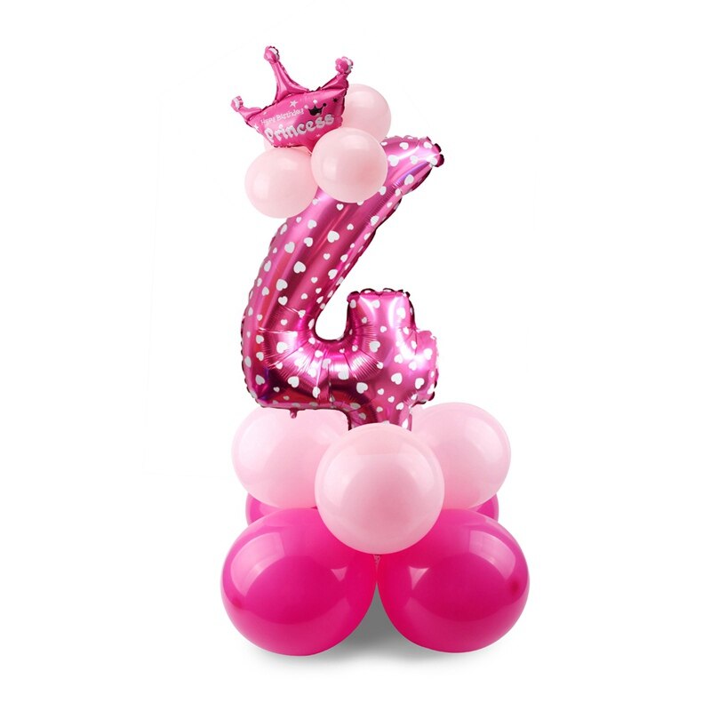 Blue Pink Number Balloon Happy Birthday Balloon 1st Birthday Party Decoration Kids Boy Girl Party Ballon Number: Pink 4