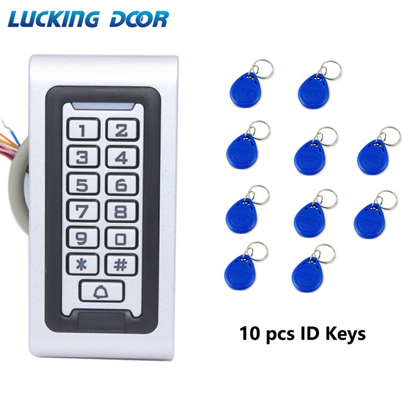 Backlight RFID Standalone Door Access Control Reader Keypad 1000 Users 125KHz 13.56MHZ Card door opener IP65 Waterproof with WG: AC 10pc ID key