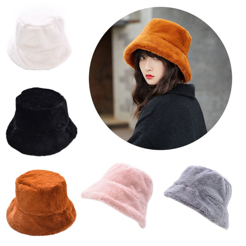 Kvinder piger vinter fortykket fluffy plys cap almindelig ensfarvet bred skygge solbeskyttelse pakke udendørs fisker hat