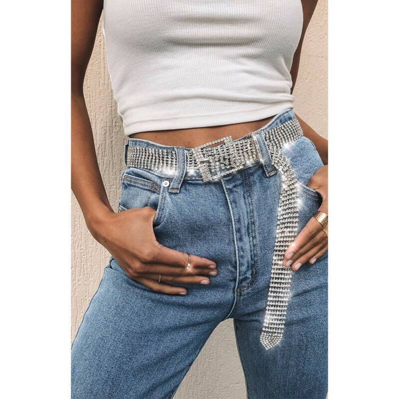 Damebelter 10 rader hel rhinestone skinnende linning tilfeldig festkjole beltekjede