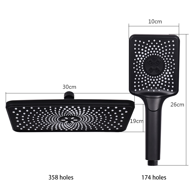 Dokour Ceiling Shower Head Rainfall Jet Star 3 Way Bath Hydromassage Bathroom Toilet Accessories Black Set