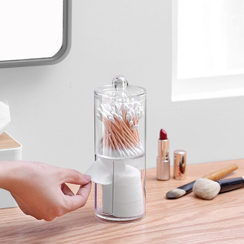 Gennemsigtig plastik organizer box rund beholder opbevaring makeup vatpind