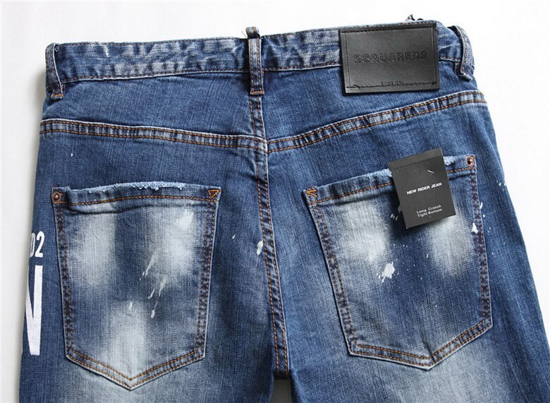 Ikon blå merke maling revet skrog vill personlighet jeans menn & #39 ;s nedre denim bukser lomme glidelås merking uformell Port