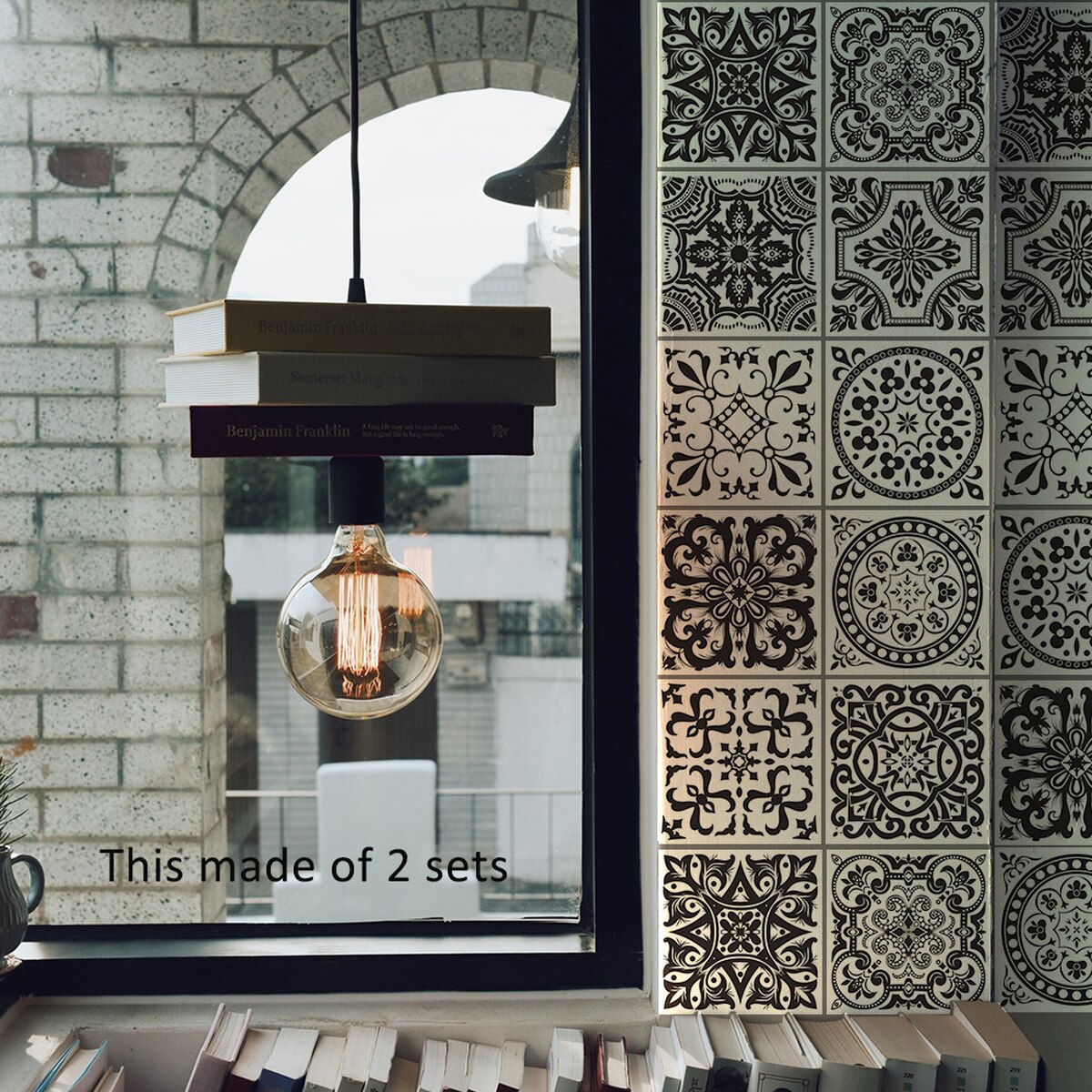 15/20CM European Black and White Retro Ceramic Tile Kitchen Greaseproof Stickers Waterproof Self-adhesive DIY Wall Stickers