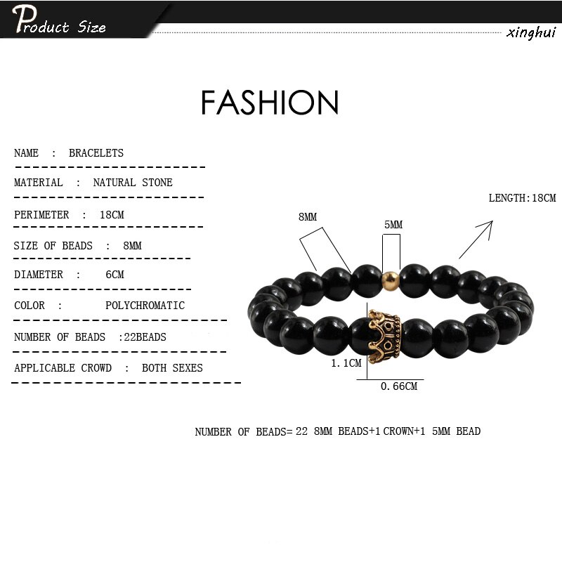 Heiße Neue Charme Krone Männer Armreifen Natürliche Stein Weiß Porzellan Perlen Armbänder Hand Zubehör Für Frauen Elastische Seil Hand Kette