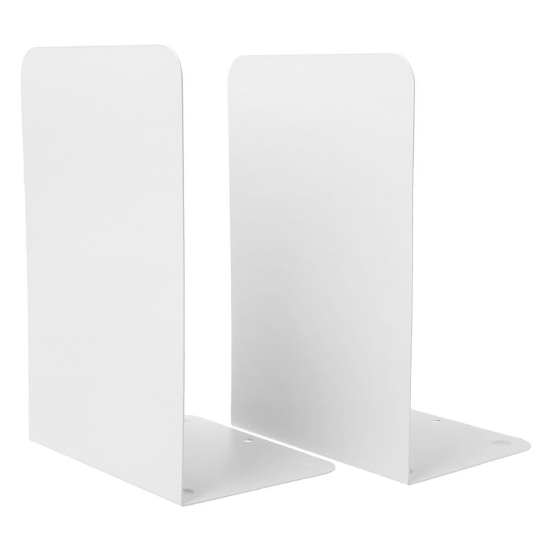 1 Pair Black/Brown/Gray/White Modern Metal Bookends Organizer Desktop Office Home Book Shelf Storage Holder Book Ends: White