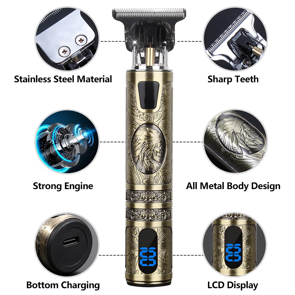 Tondeuse à cheveux électrique Vintage T9 pour hommes, rasoir Rechargeable USB 0mm, tondeuse à barbe professionnelle, salon de coiffure