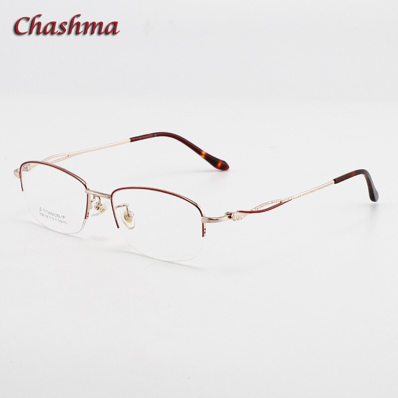 Chashma Women Titanium Frame Glasses Light Weight Spectacle Flexible Temple Glass for Female: Gold