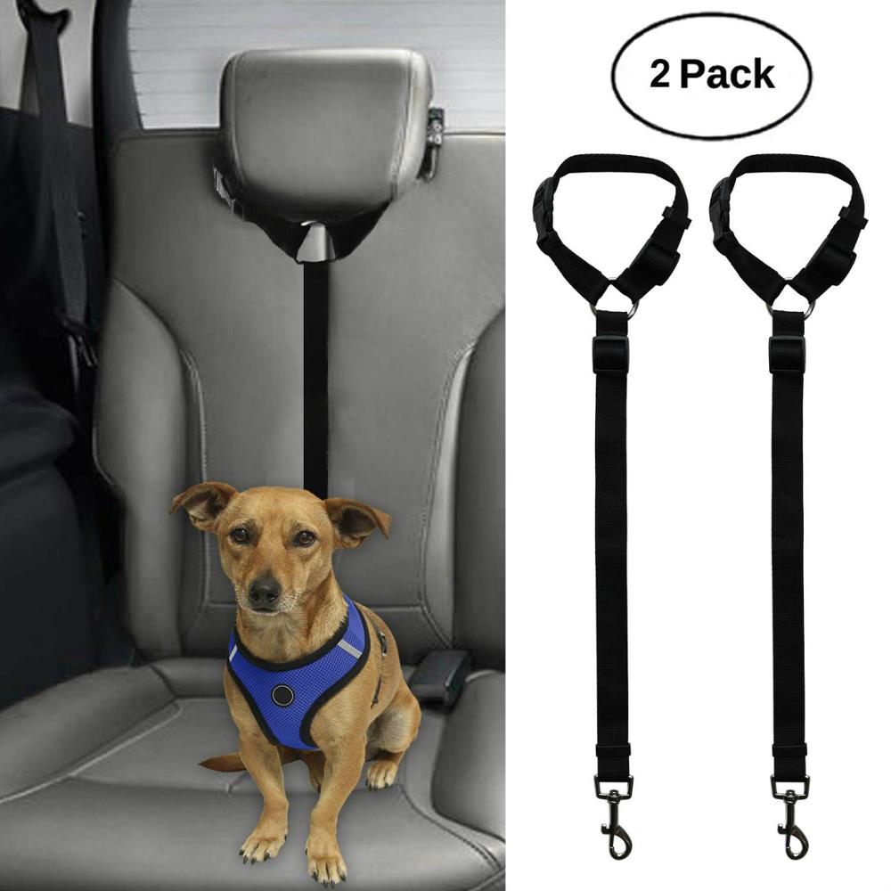 2 Packs Hond Kat Veiligheid Seat Belt Riem Auto Hoofdsteun Restraint Verstelbare Nylon Stof Hond Hoofdsteunen Voertuig Veiligheidsgordels Harness: Black