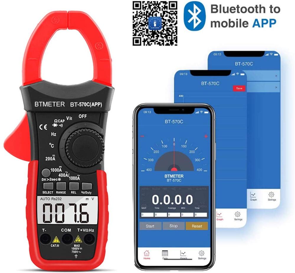 Btmeter Digitale Multimeter,Auto-Range App Bluetooth Amp Meter, Weerstand, Temperatuur, data Hold Voor Elektrische Hvac Ampèremeter