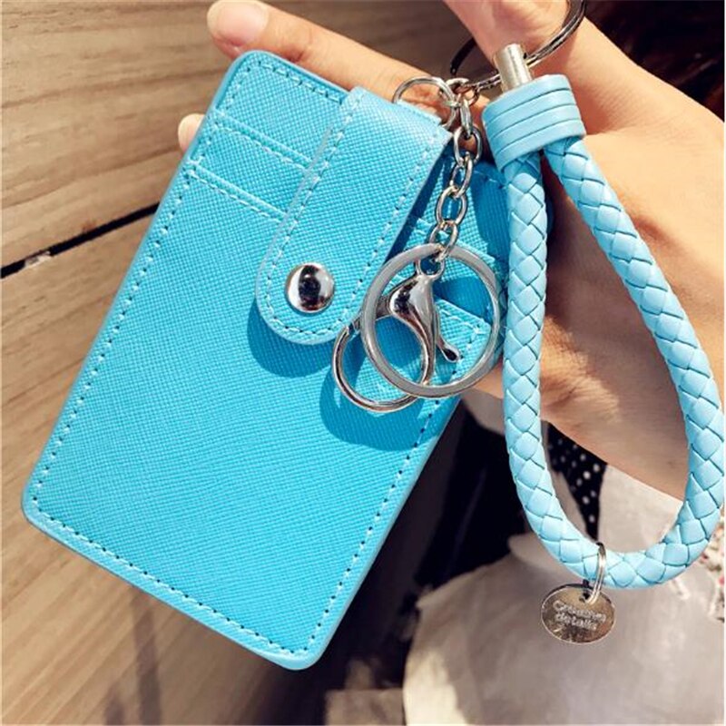 Pu Lederen Badge Houder Kantoor Key Id-kaart Houders Mini Portemonnee 3-Slot Lanyard Credit Card Bus Kaart Tas reizen Accessoires: blue