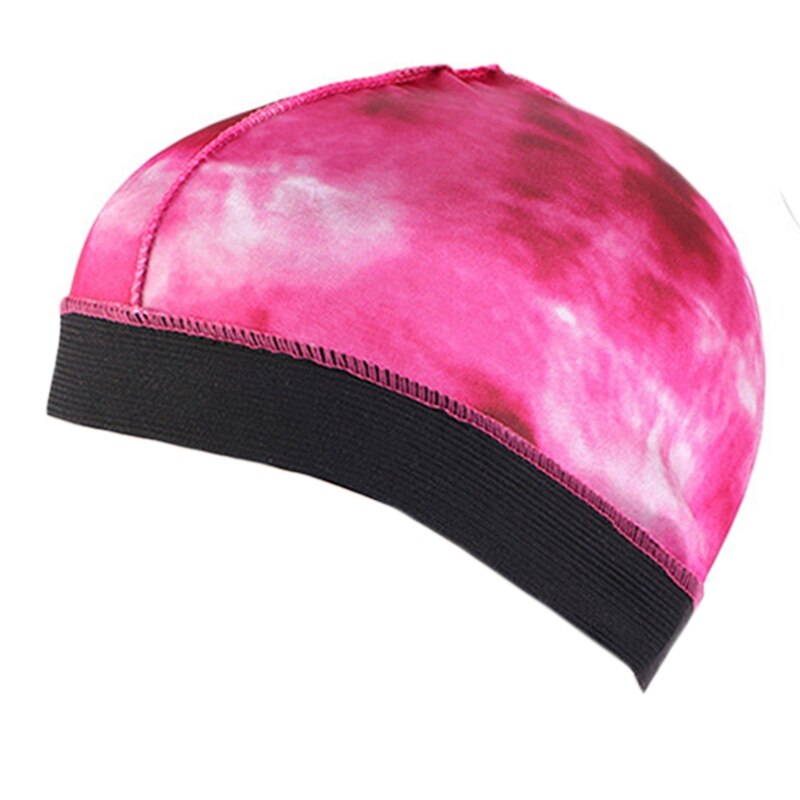 Imiteret silke durag bølge kuppelhætte farverigt slipsfarve elastikbånd hårdæksel hat  x7xc: Wr