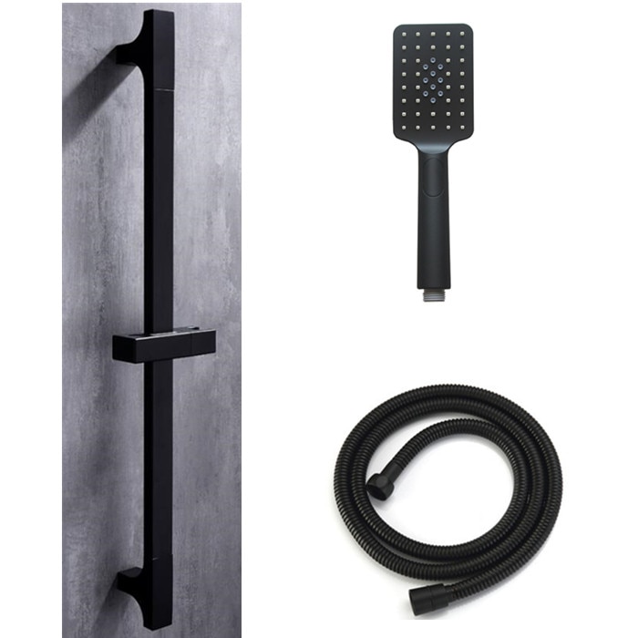 Black Shower Sliding Bar Wall Mounted Shower Bar Adjustable Sliding Rail Set 3 Function Shower Minimalist Style