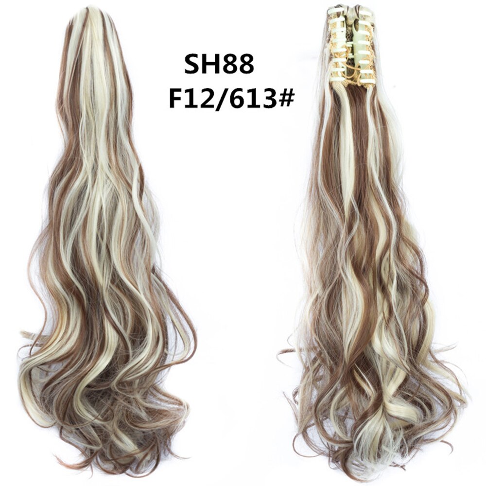 Extensiones de cabello de cola de caballo ondulada y rizada de 20 pulgadas, pinza sintética en postizos de cola de caballo para mujeres blancas, Color marrón, negro y rojo